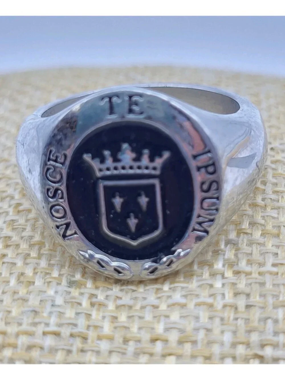 Nosce Te Ipsum Know Thyself Ring Stainless Steel Enamel sz 12 Signet